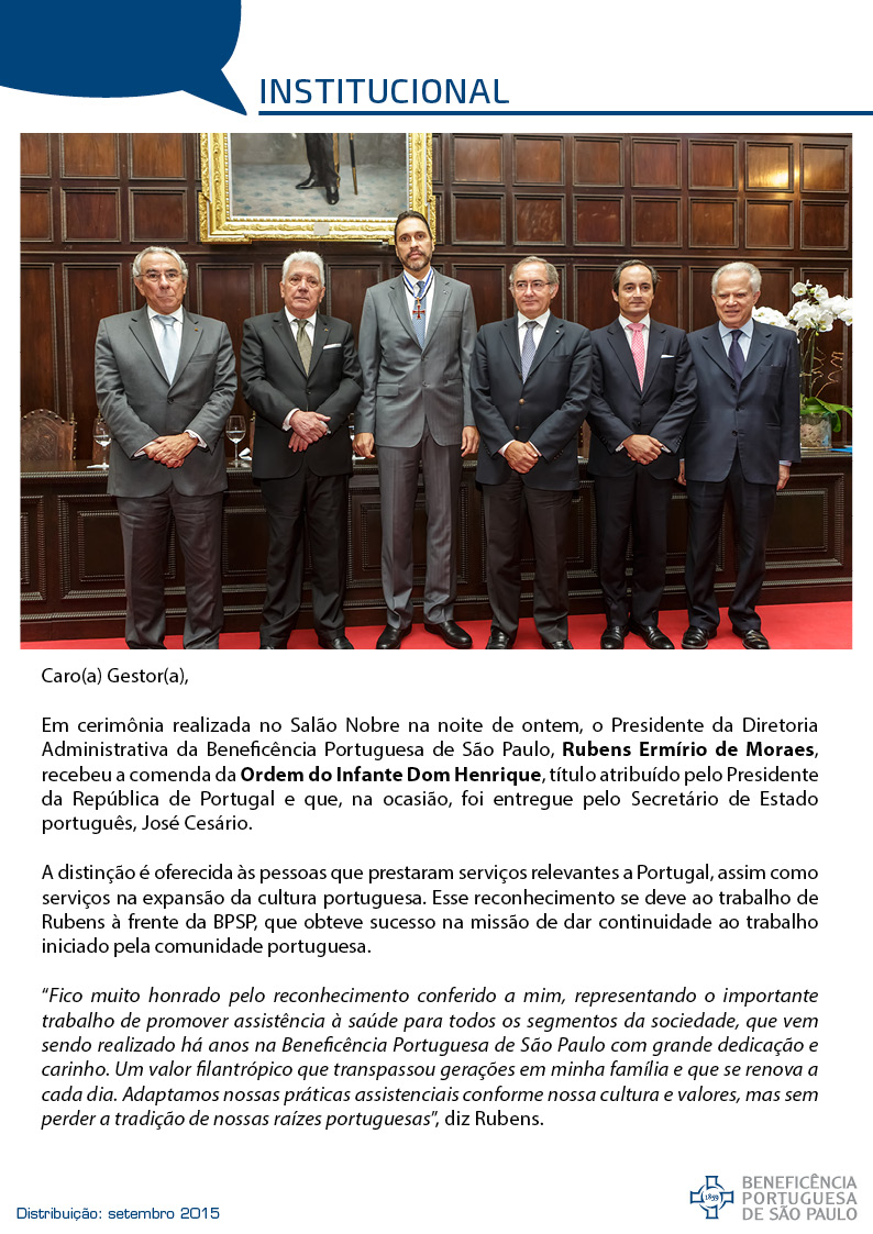 Institucional: Rubens Ermírio de Moraes é homenageado pelo Governo Português